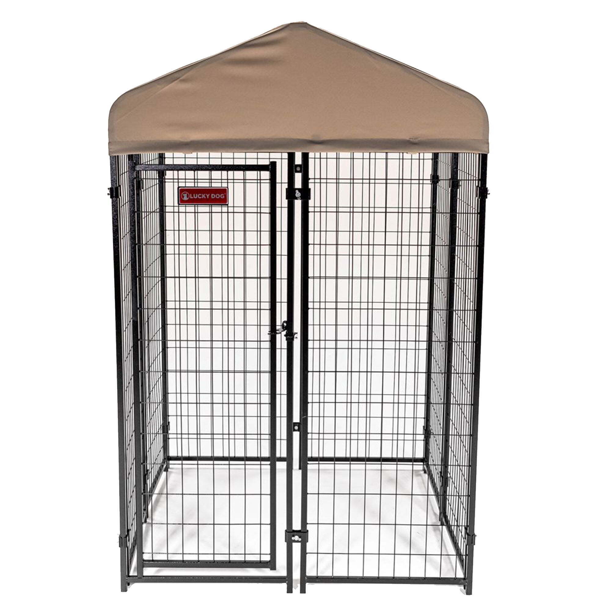Lucky Dog Stay Series 4ft.L x 4ft.W x 6ft.H Steel Dog Kennel, Waterproof Cover, Outdoor Pet Enclosure, Model# UP4PRM-UR1410
